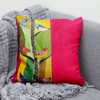 Hand Painted Birds Majenta Cushion Cover - Image 3