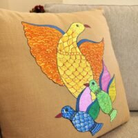 Hand Painted Birds Beige Cushion Cover - Image 4