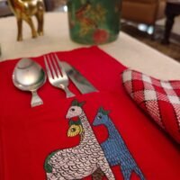 Hand Painted Dining Table red Mat & Napkin set - Image 5