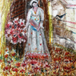 Lady with blooms, Size-14x10 Inch