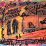 Orange & Black Scenery, Size-7×10 Inch