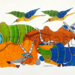 Blue & Yellow Cows, Size-24×18 Inch