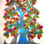 Blue tree with Birds, Size-24x18 Inch