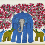 Blue Elephant Family, Size-24x18 Inch
