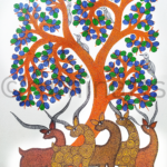 Orange tree & Dears, Size: 24x18 Inch
