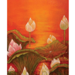 Orange background Lotus, Size-18x42 Inch