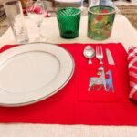 Hand Painted Dining Table red Mat & Napkin set