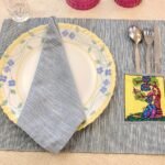 Hand Painted Dining Table blue Mat & Napkin set