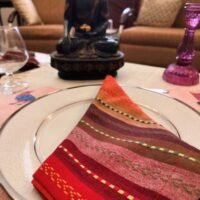 Hand Painted Dining Table pink Mat & Napkin set - Image 3