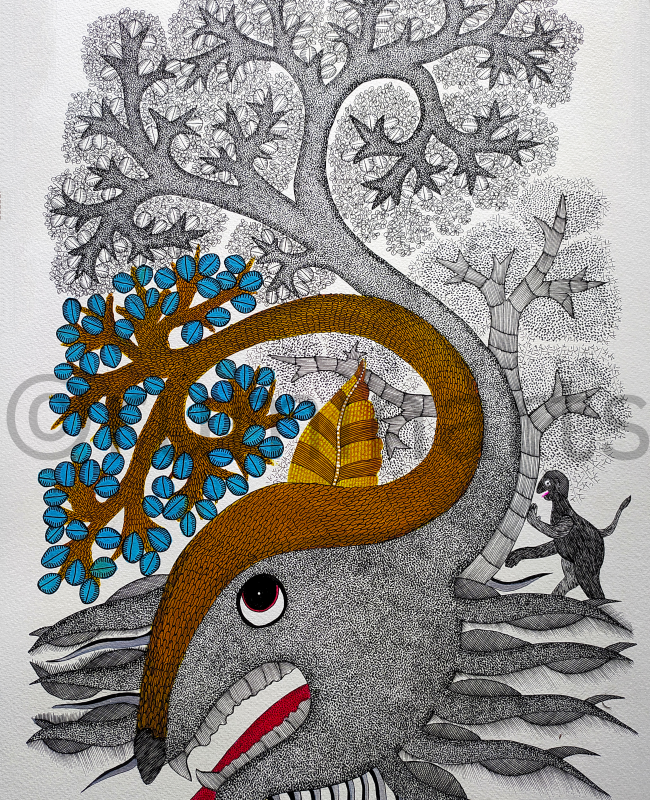NS19 gond painting size 24 inch×18inch